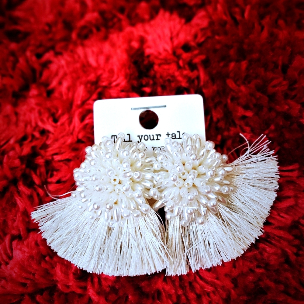 Ivory Beaded Fringe Earrings